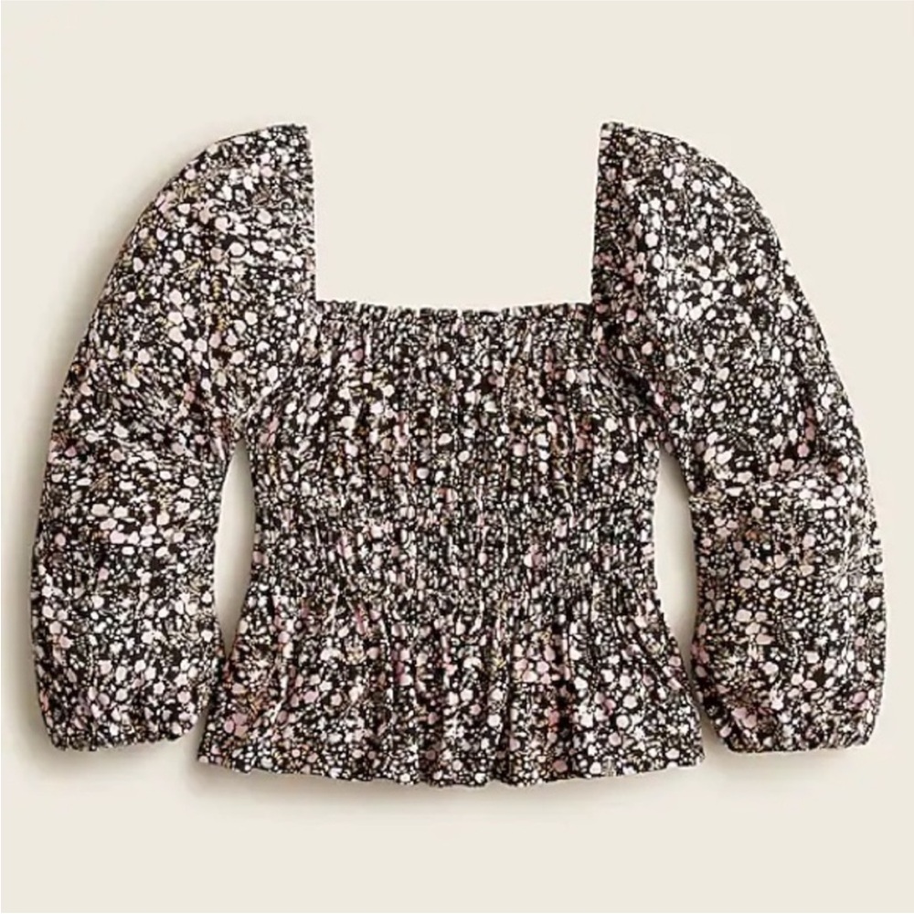 J. Crew Black and Pink Floral Blouse